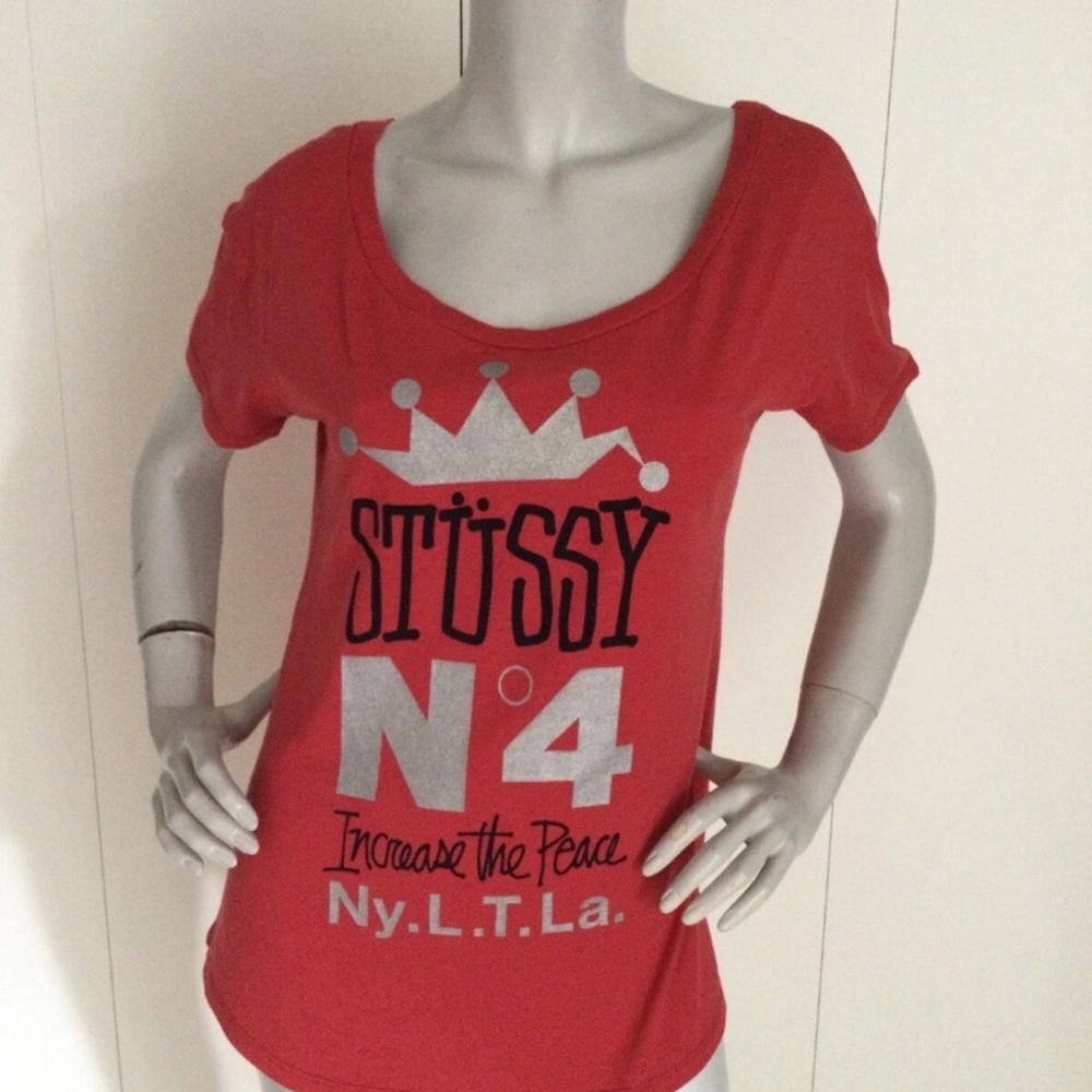 Stussy Crown Stack Wide Neck Crew T-Shirt Size S